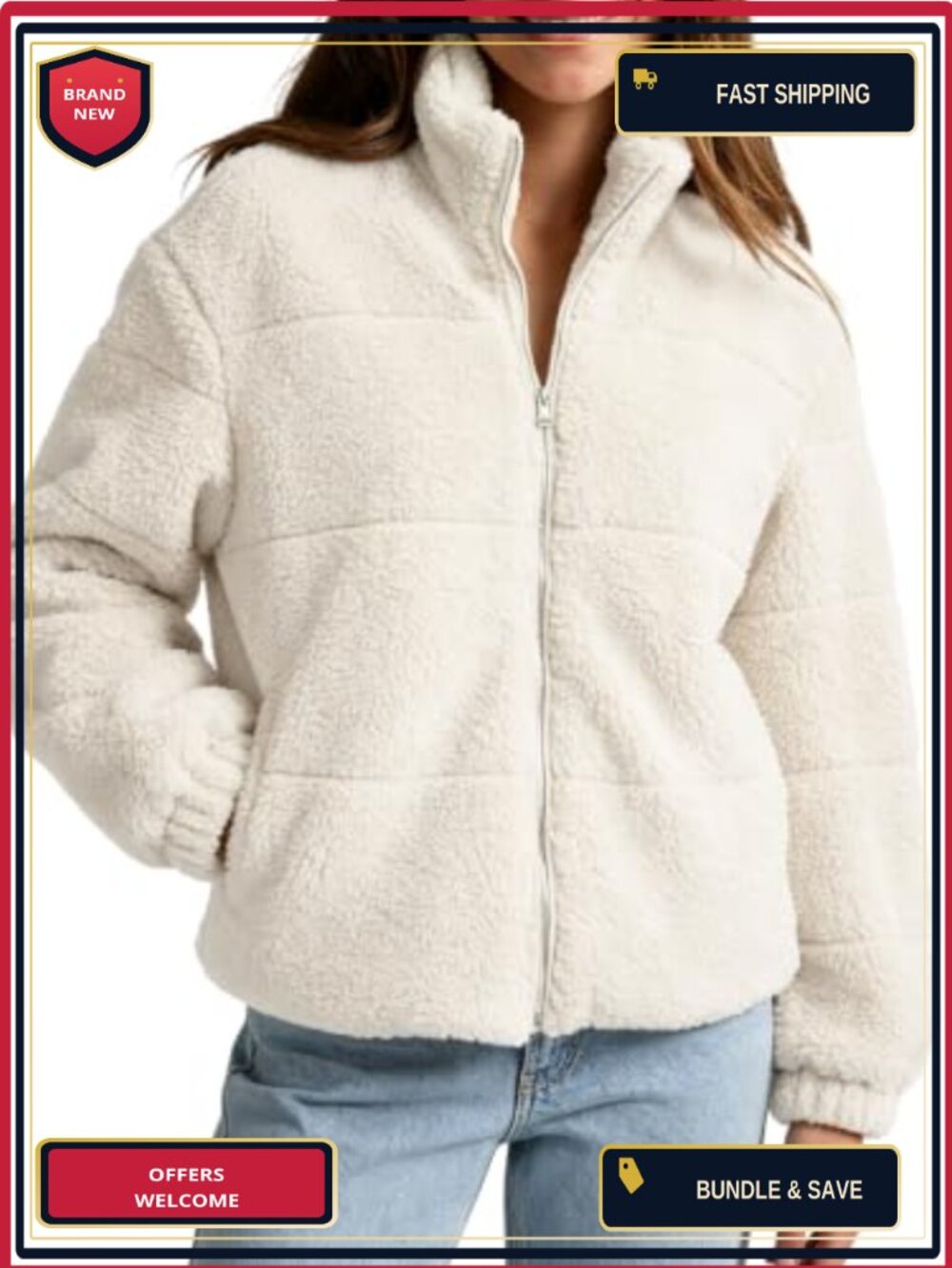 Sherpa Fleece Zip Up Jacket Warm Winter Coat Casual